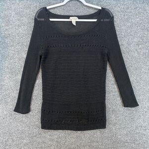 Kenar Sweater Womens M Black Linen Blend Knit Round Neck Whimsigoth Fairy Grunge